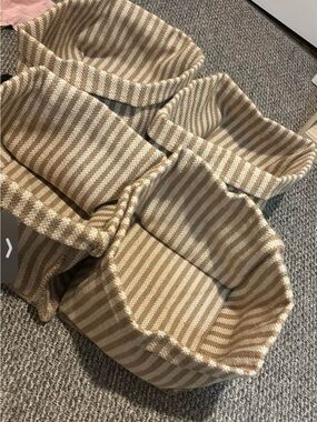IKEA Beige and Cream Striped Fabric Storage Baskets x6